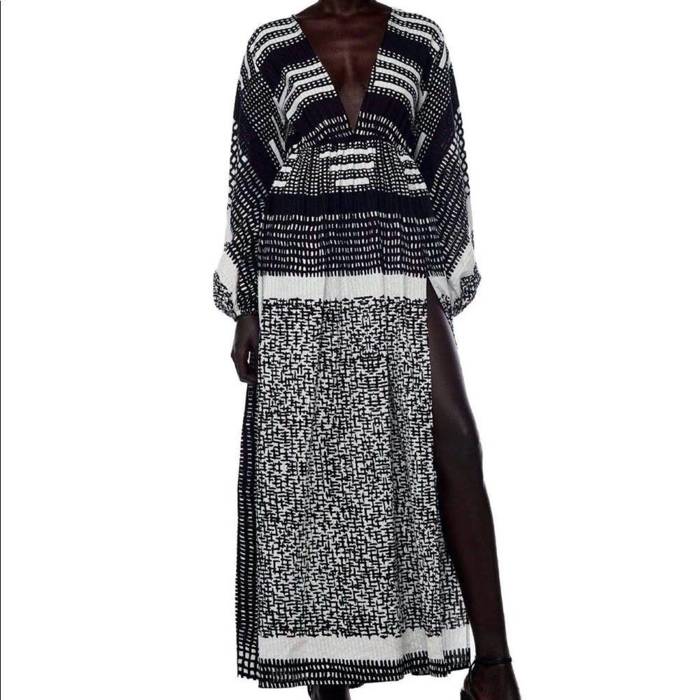 NWT Jonny Cota Poet Maxi Boho Dress, Sustainable Designer, Sexy Low Cut Top, M/L - Picture 3 of 16